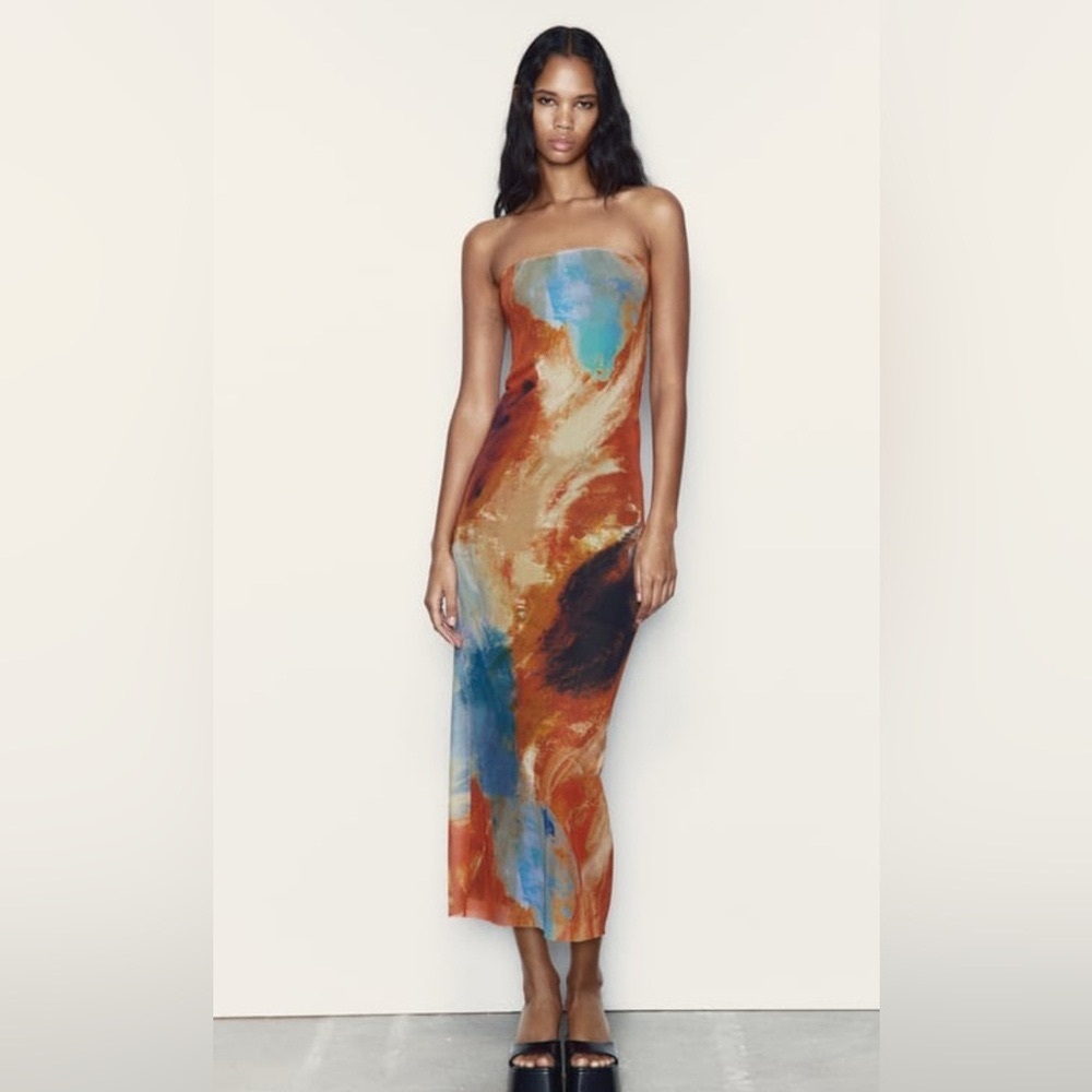 Zara Strapless Printed Fitted Dress